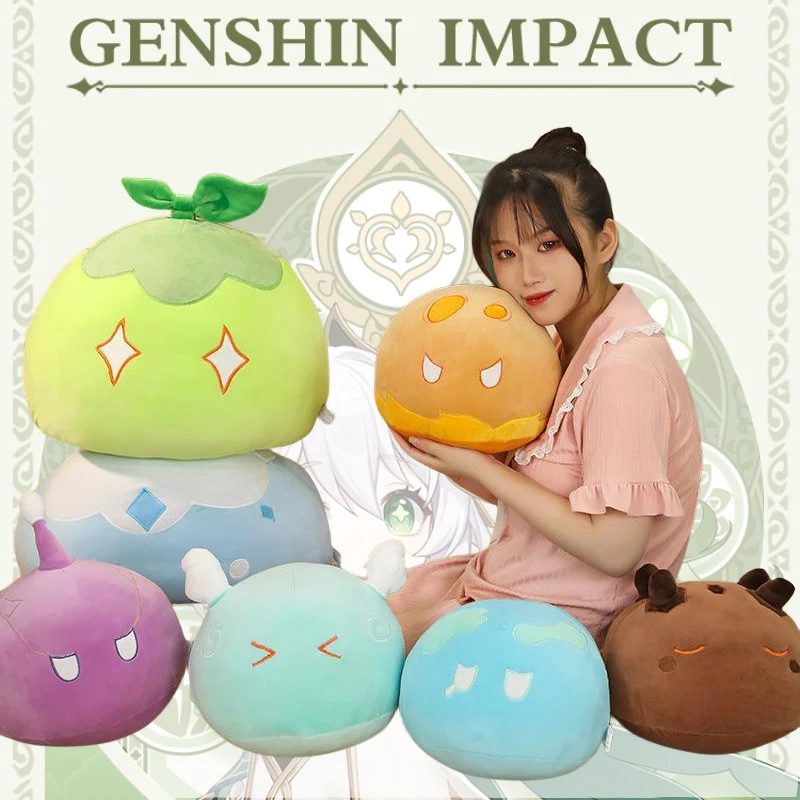 Genshin Slime Plush Throw Pillow Cute Anime Slime Stuffed Cushion Soft Genshin Impact Decorative Throw Pillow Sleeping Cushion