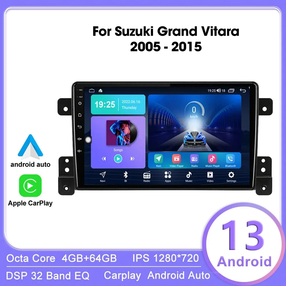 

2 din Android 13 Car Radio Multimidia Player Video GPS Navigaion For Suzuki Grand Vitara 3 2005-2014 2015 Auto DVD Stereo DSP