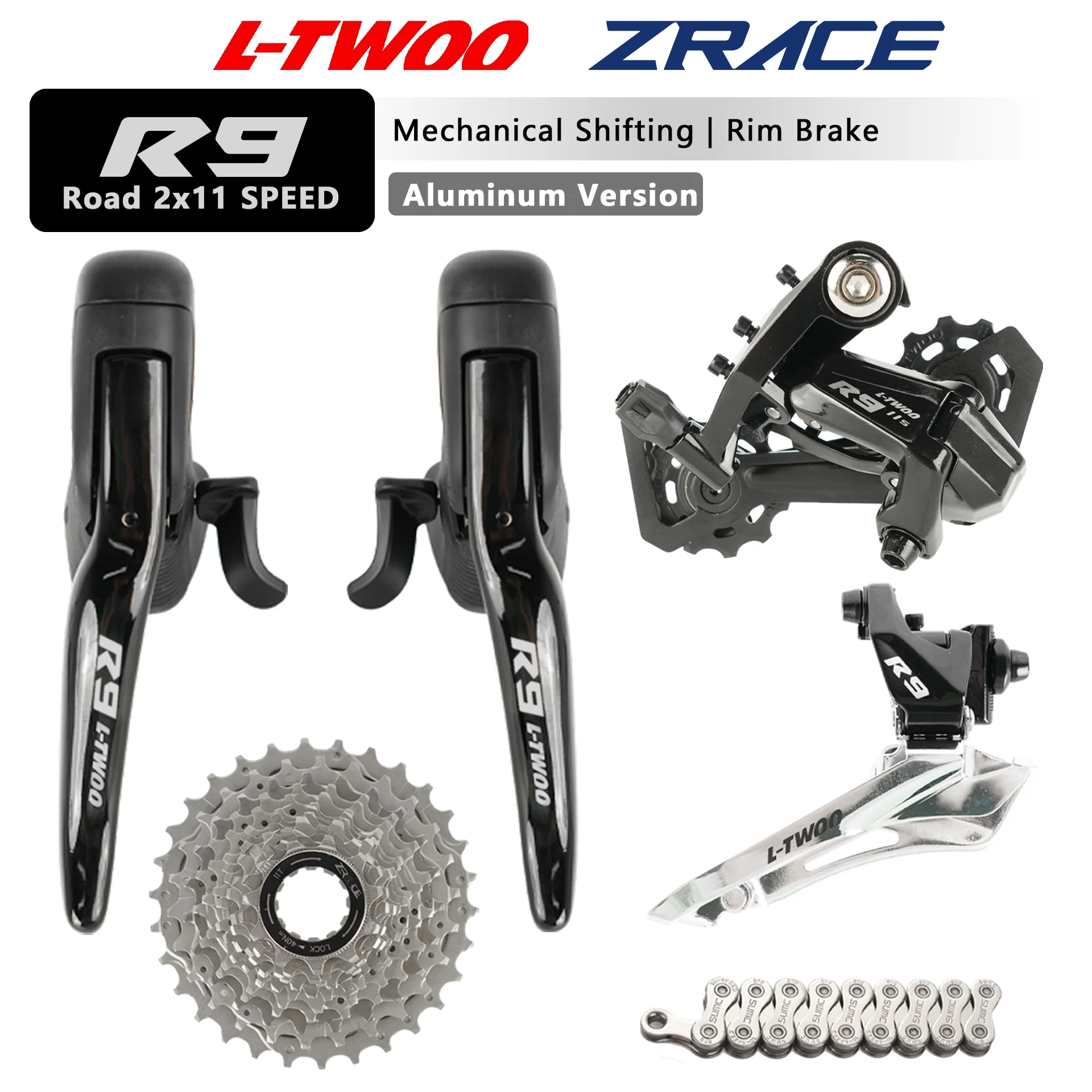 LTWOO R9 Cable Brake 2x11 Speed 22S Road Groupset Mechanical Shifter Front Rear Derailleur ZRACE Cassette Chain Fit 5800 R7000
