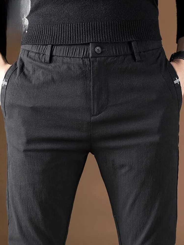 

Мужские повседневные брюки Slim Fit, весна 2024, модные городские брюки из хлопка с эластаном, средняя посадка на талии