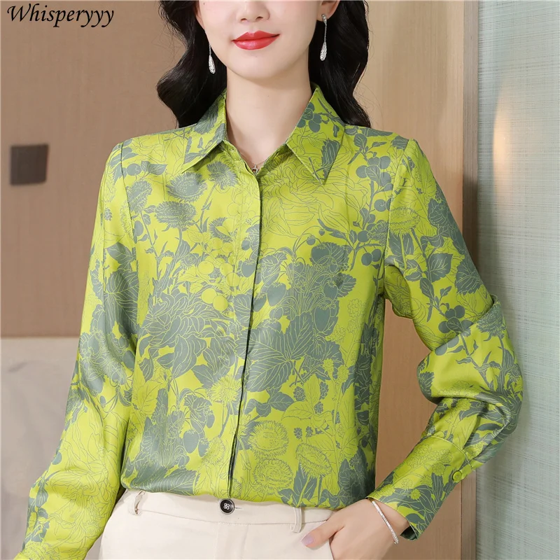Vintage Blouse Women Spring Autumn New Temperament Printed Shirt Female Button Chemise Femme Casual Long Sleeve Lapel Tops