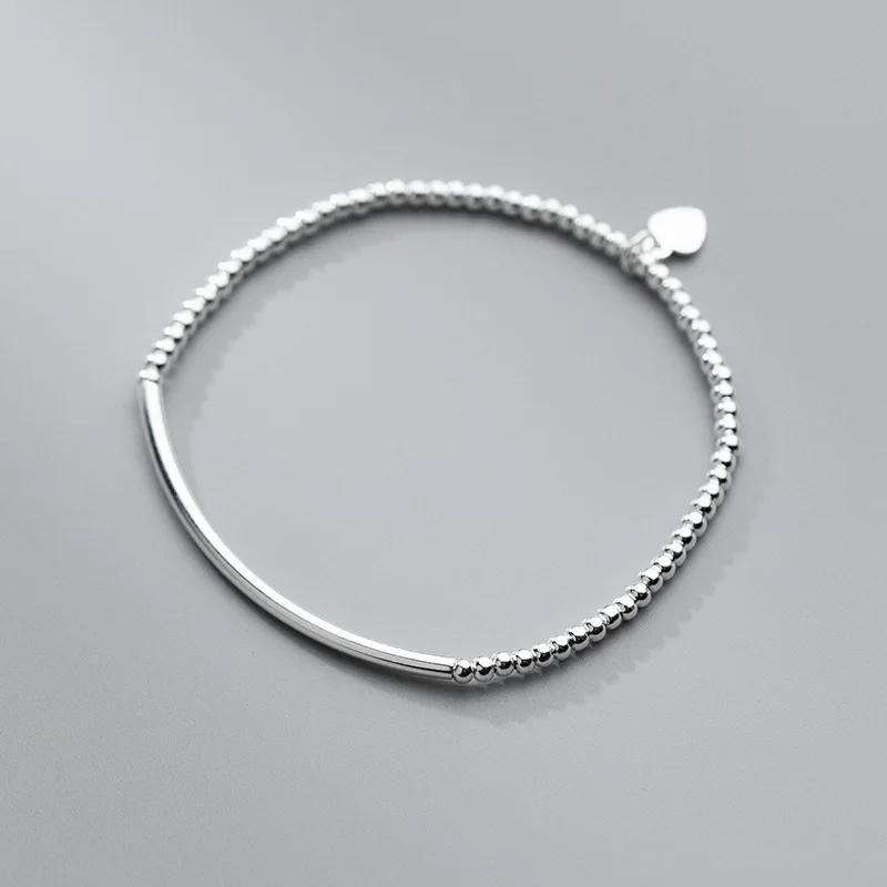 La Monada 16cm Bracelets For Women Silver 925 Heart Silver Elastic Rope Round Bead Chain Sterling 925 Silver Women's Bracelet