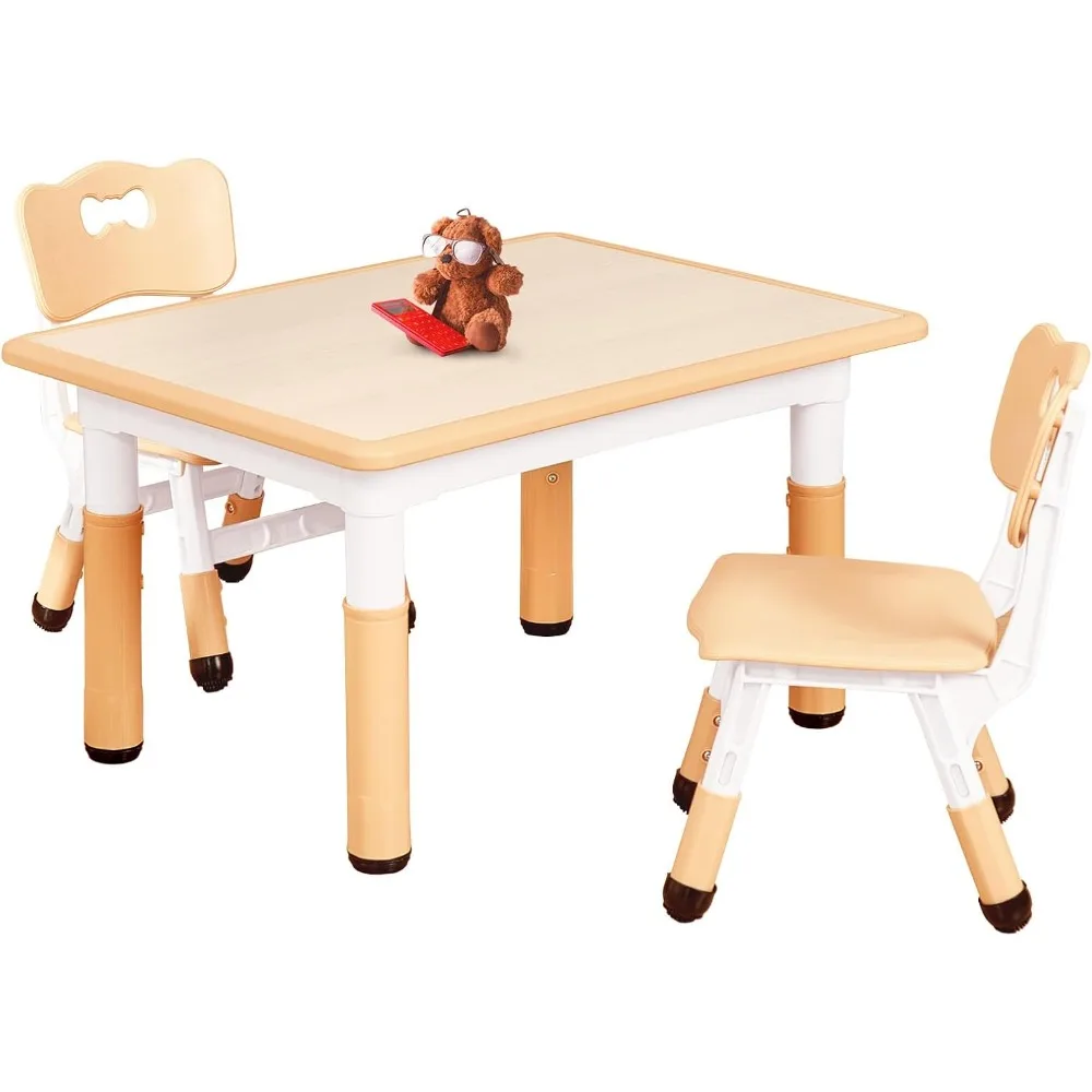 

Kids Table and 2 Chairs Set for Ages 3-8, Height Adjustable Toddler Table and Chair Set, Easy to Wipe Arts & Crafts Table