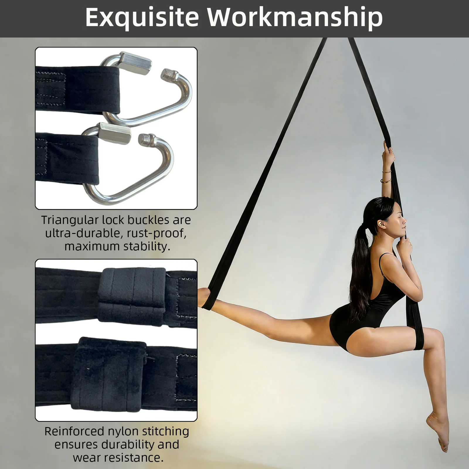 PRIOR FITNESS 2.75m SGS Aerial Body Loops, Glitter & Plain Velvet Loops withQuick Links for Yoga Circus Acrobatics