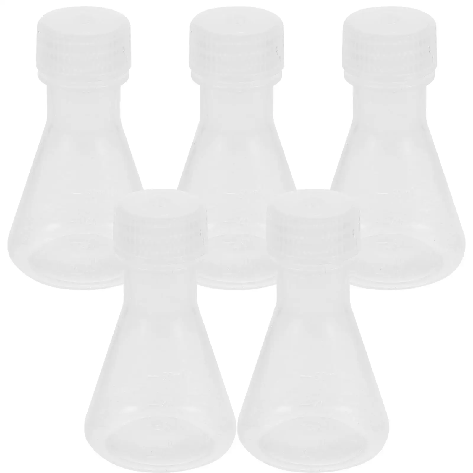 5pcs Flasks Conical Chemistry Lab Plastic Erlenmeyer Stopper Set Experiment Science Container Transparent Flat Lid High