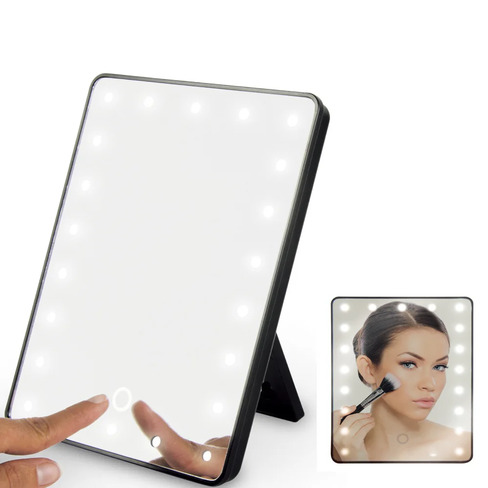 3 Colors LED Vanity Mirror with Touch Screen USB Rechargeable Dimming Makeup Mirror 3 Brightness Portable