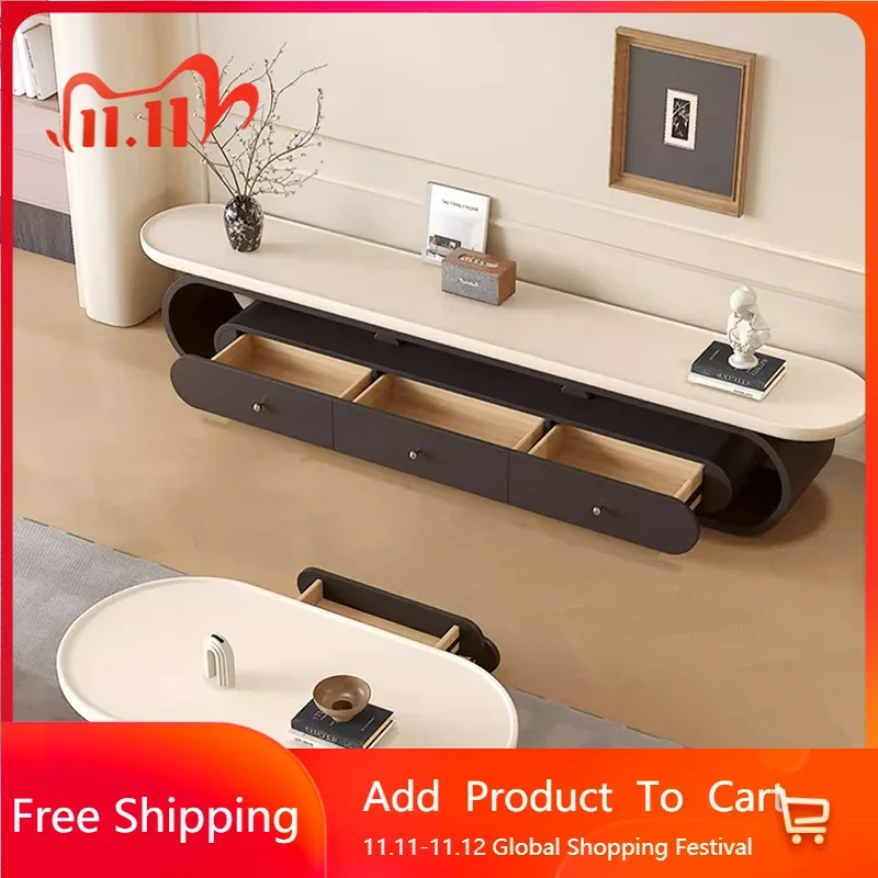 

Salon Modern Tv Table Trendy Cream European Aesthetic Tv Stand Elegant Display Storage Mid Century Muebles Trendy Furniture