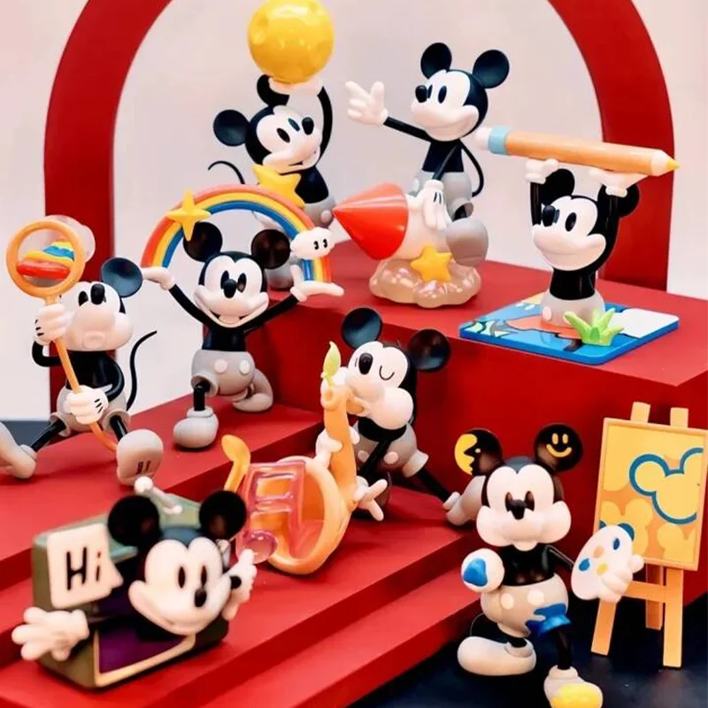 Em estoque disney mickey cor caça série caixa cega anime figura de ação bonito mesa surpresa caixa presente natal para amigos