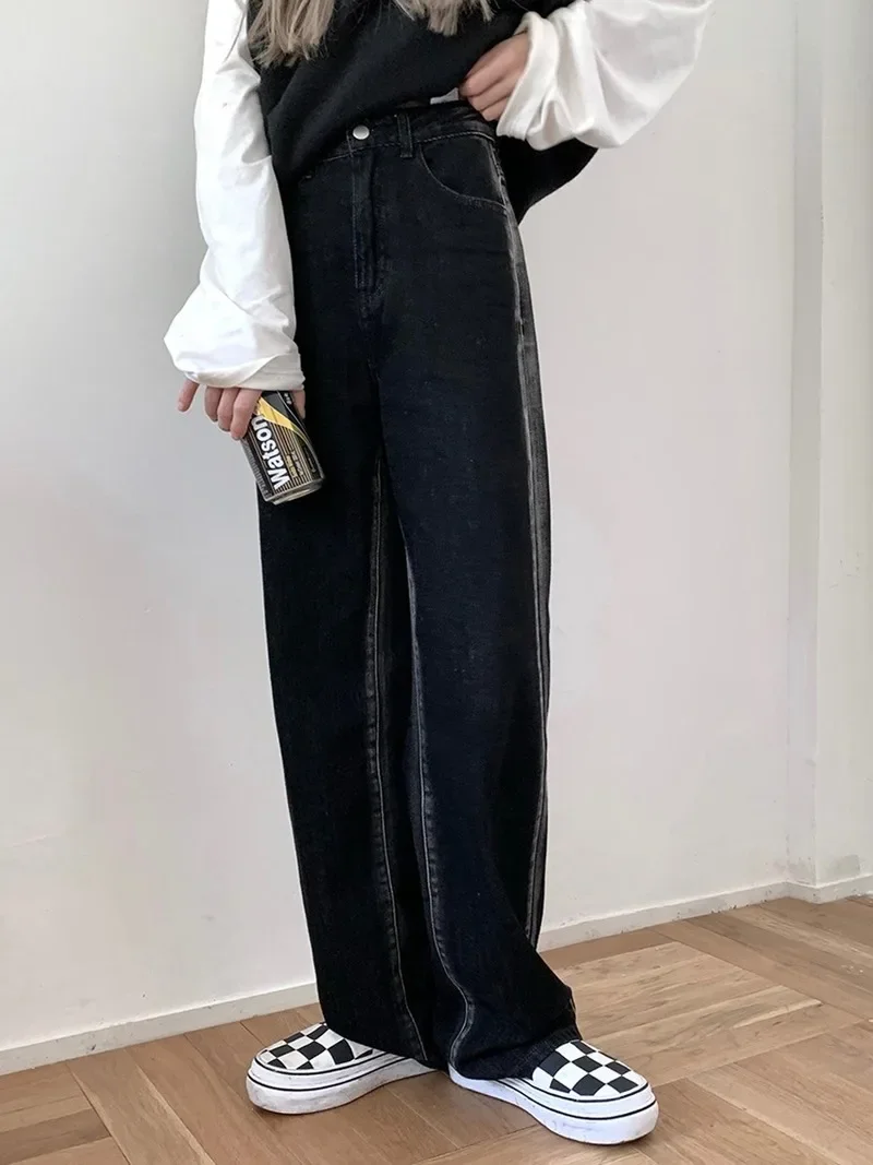 Pantalones vaqueros sueltos de cintura alta para mujer, Pantalones rectos de mezclilla, estilo coreano, moda de otoño e invierno, nuevo estilo