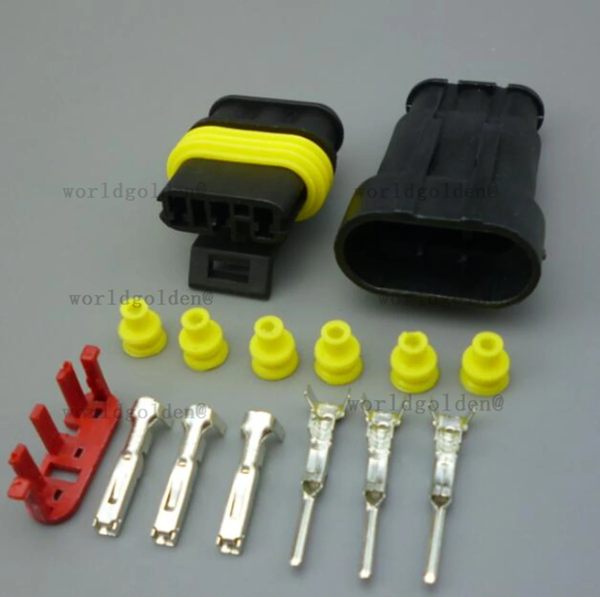 282087-1 282105-1 3Pin Vehicle Wiring Connector Set with Terminals & Yellow Seals for Universal Vehicles