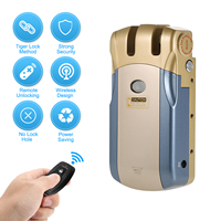 WF-018 Wireless Remote Control Lock Security Invisible Keyless Door Entry Intelligent Lock Zinc Alloy Metal with 4 Remote Keys