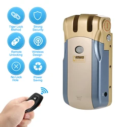 WF-018 Wireless Remote Control Lock Security Invisible Keyless Door Entry Intelligent Lock Zinc Alloy Metal with 4 Remote Keys