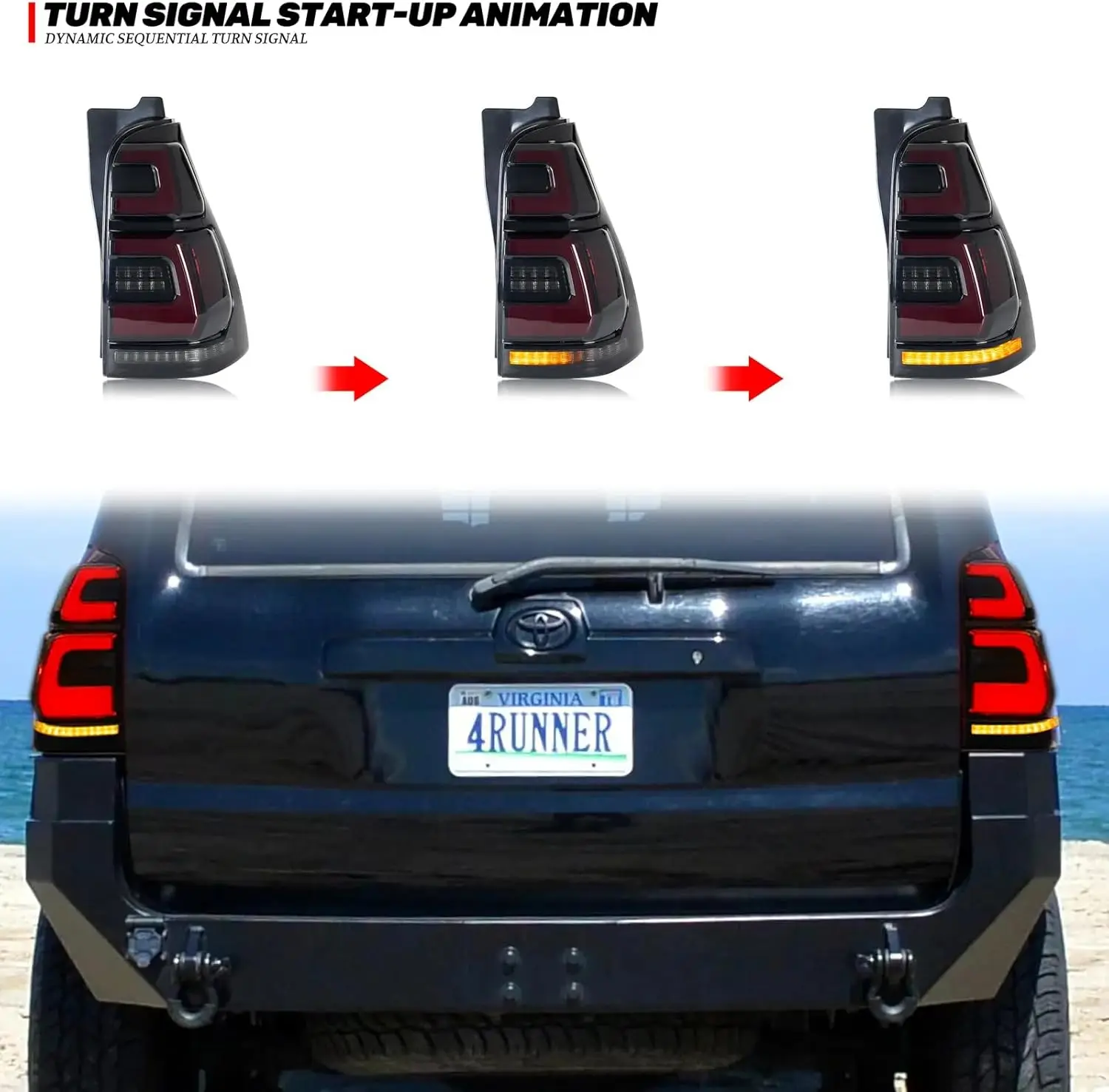 LED Tail Light Assembly for Toyota 4Runner 4th GEN 2003-2009 3D Start-up Animation Turn Signal Black OffRoad Rear Lamp Accessory