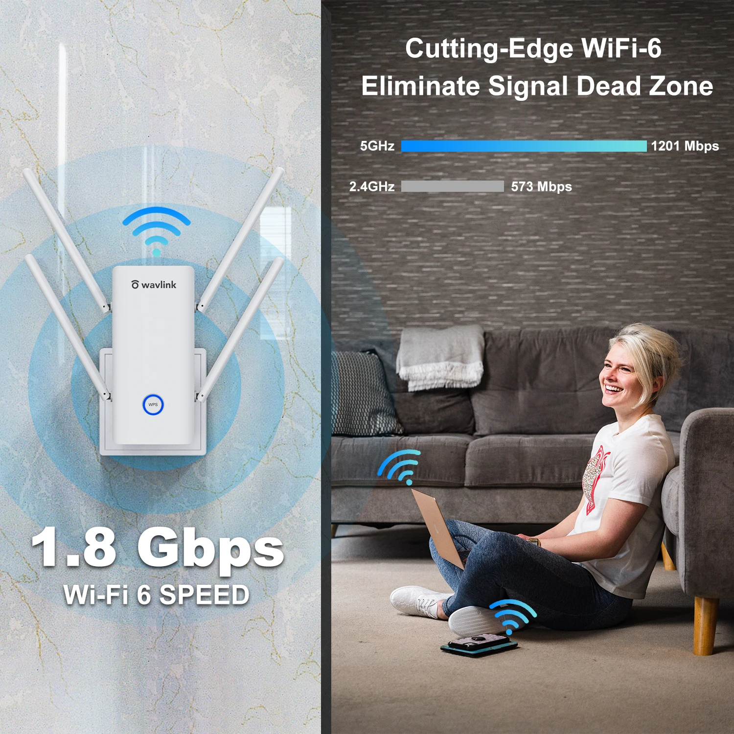 Wavlink – répéteur double bande wi-fi AX1800, 6 Mesh, 5GHz, Gigabit, pour maison/routeur/routeur/routeur/amplificateur de Signal, ue