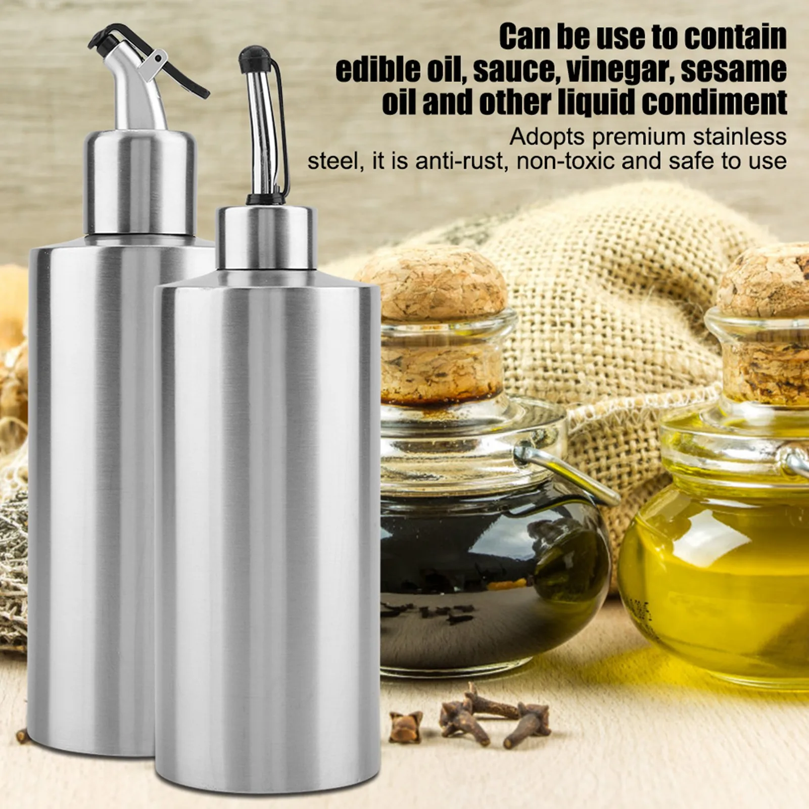

1PC Stainless Steel Oil Bottle Vinegar Dispenser 550mL Sauce Container Home Kitchen Daily Supplies Kitchen Supplies