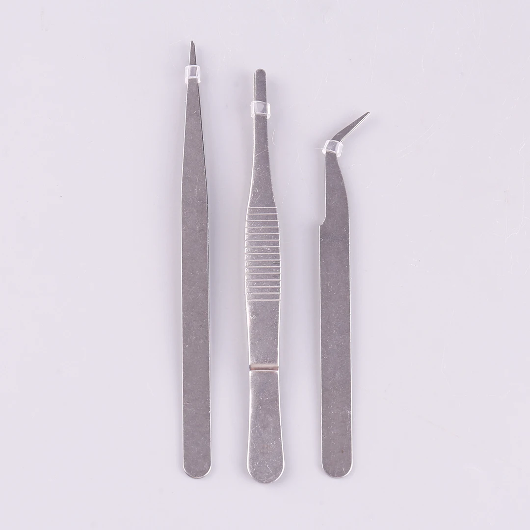 Model Equipping Tool Stainless Steel Curved Straight Tweezer Nail Art Nipper Picking Tool 3pcs Round/Straight/Curved Mouth