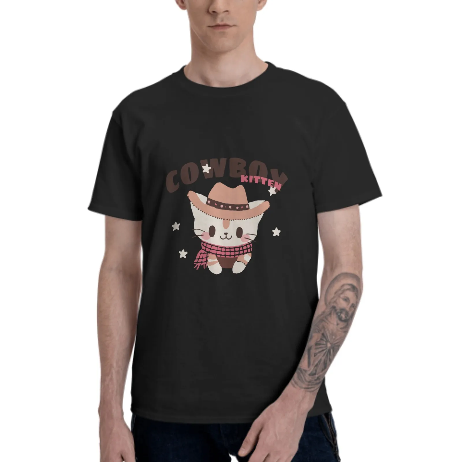 

Cowboy Cats T Shirt Normal Tshirts Cotton Euro Size O-Neck Daily Casual Oversized Unisex Tees