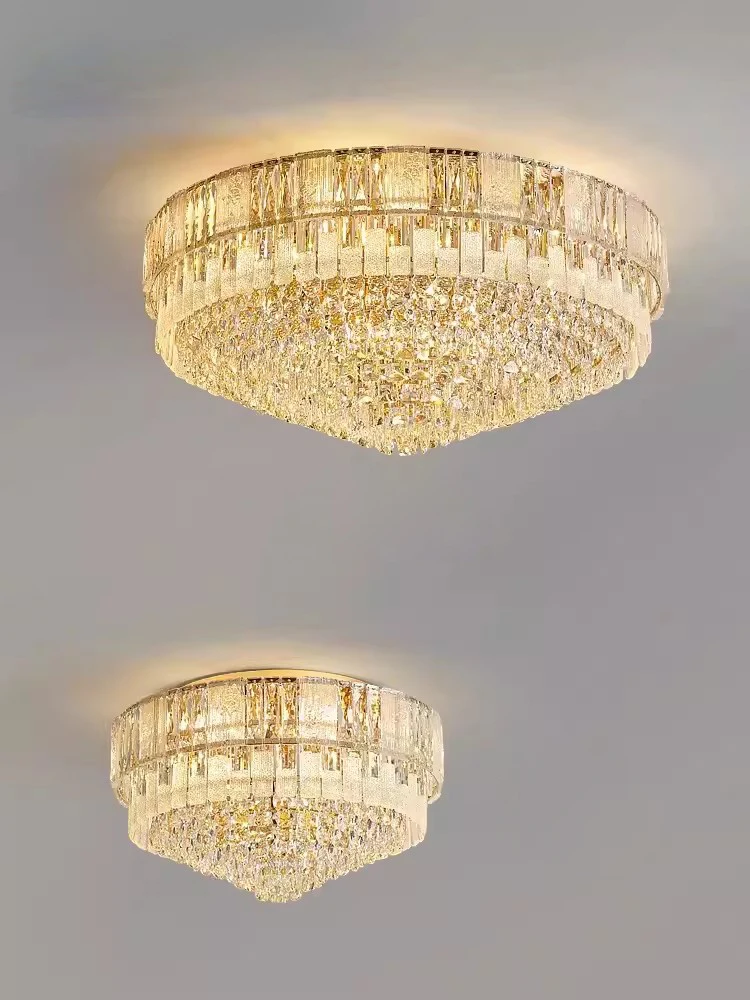 2024 Trendy Classic Dimmable LED K9 Crystal Chrome Gold Lamparas De Techo Ceiling Chandelier Ceiling Lamp For Living Room