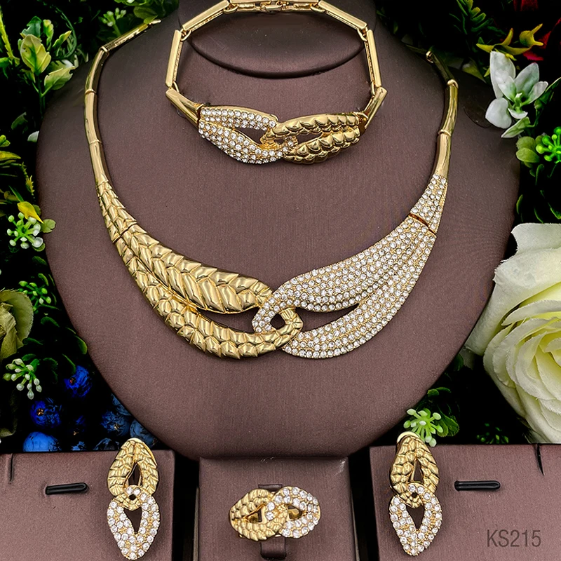 

Dubai Gold Color Jewelry Sets For Women Bride Wedding Party Jewelry Necklace Earrings Ring Bracelet For Women Wholesale