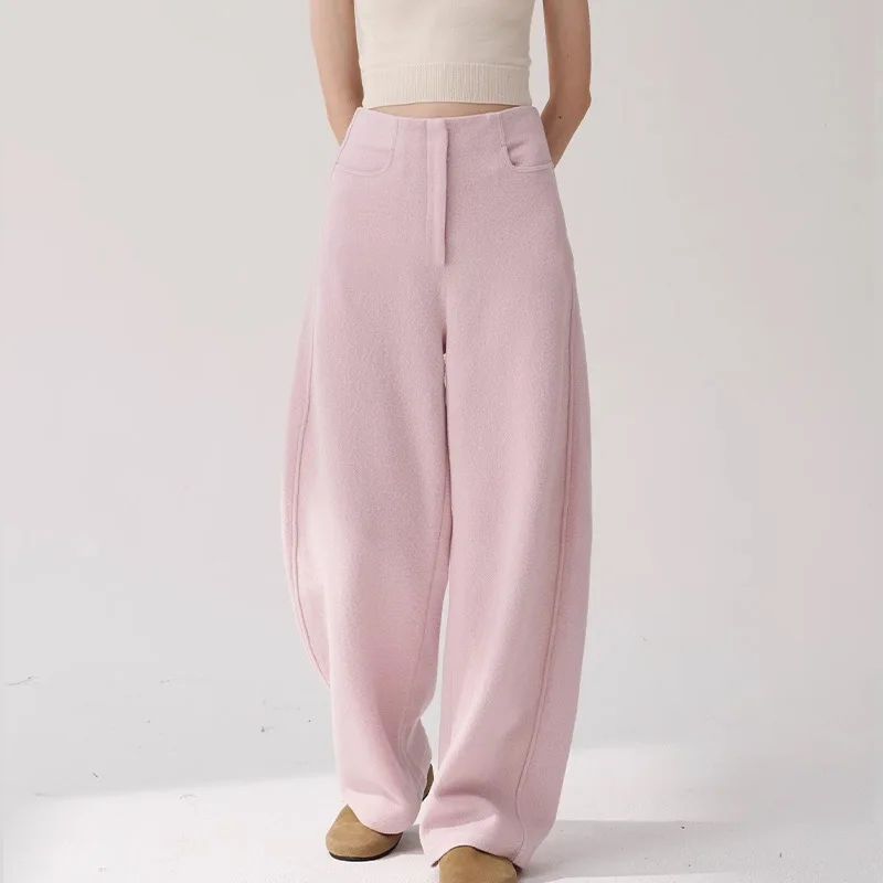 EAEOVNI Minimalistische effen kleur lange broek dames hoge taille casual losse wijde pijpen broek mode 2026 nieuwe kleding