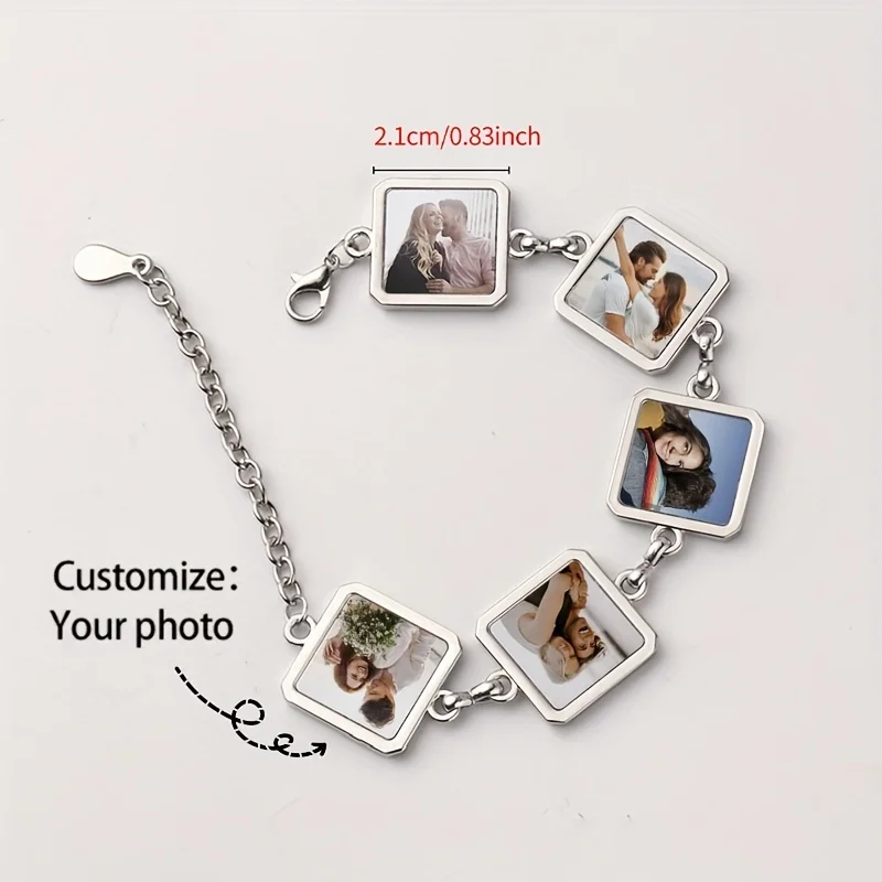 

Модный браслет с фотографией по индивидуальному заказу, квадратный круглый браслет на заказ с 5 фотографиями, подарок для папы, дедушки, мужа, подарок на день отца