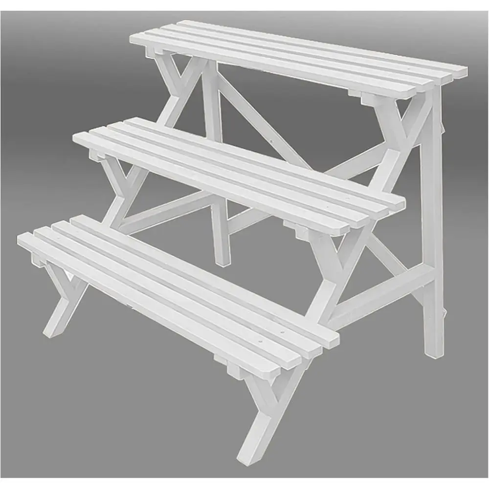 

White 100cm/120cm Waterproof 3-Tier Plant Stand - Indoor & Outdoor Stair Rack for Potting Plants