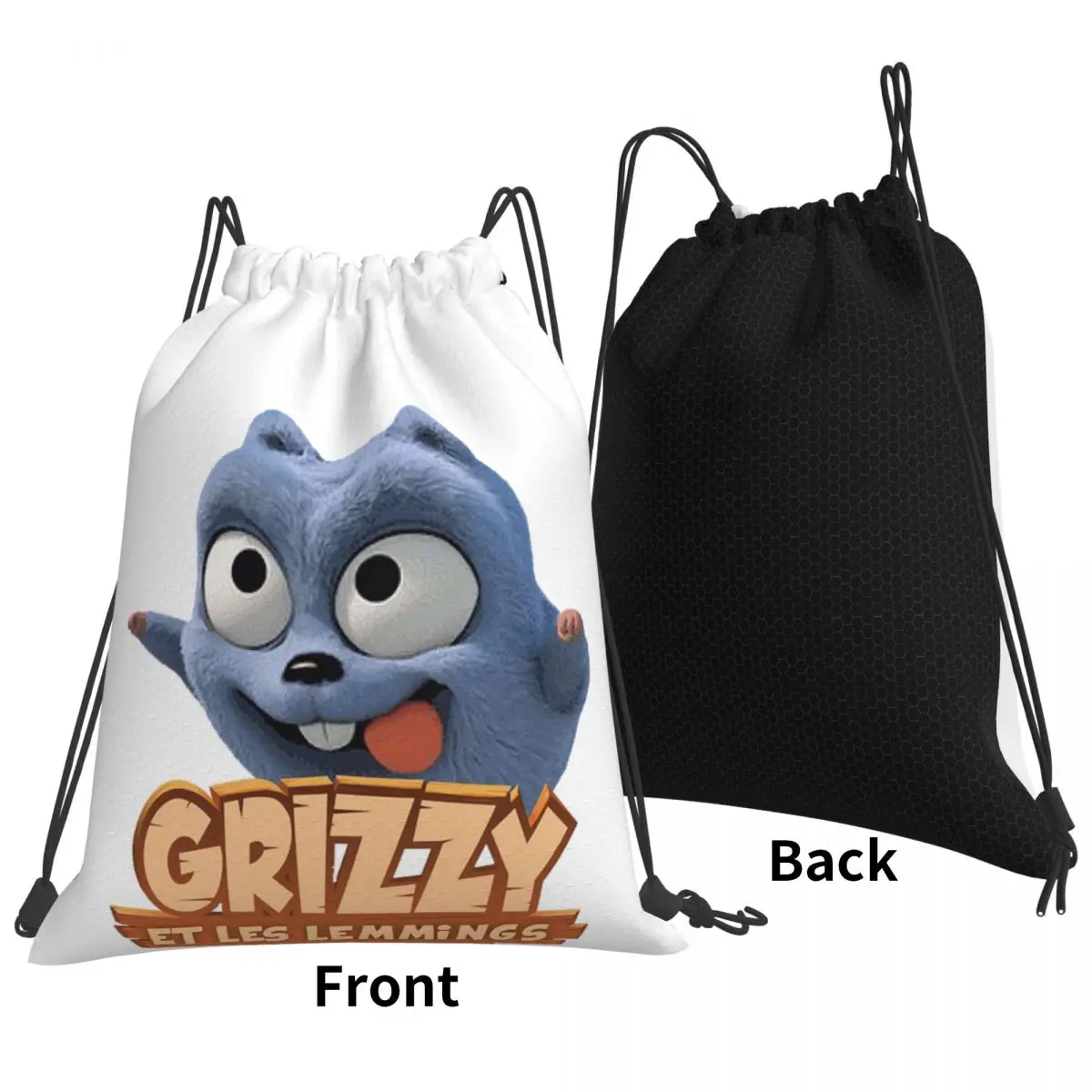 Happy Grizzy And The Lemmings Cartoon Lemmings Bear Square Backpacks Drawstring Bags Sundries Bag Book Bags for Travel Students