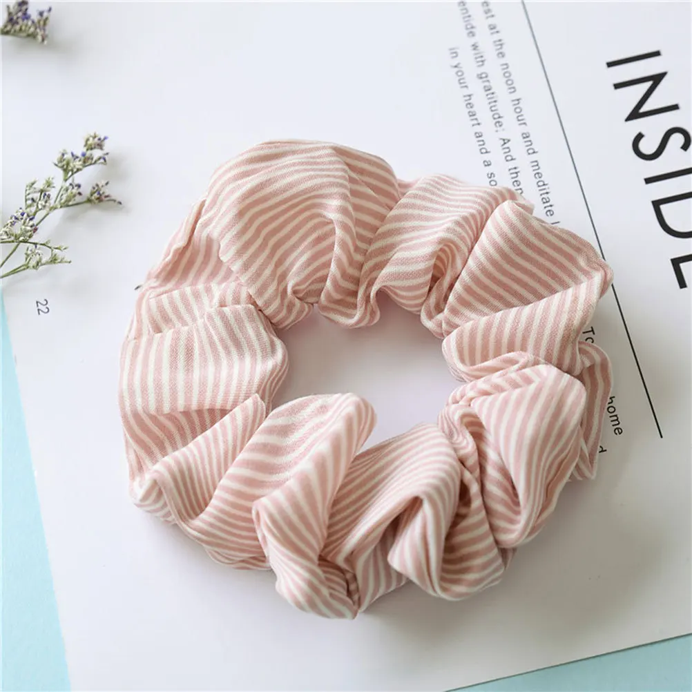 

6Pcs Stripe Hair Ties Elastic Accessories for Women Stylish Ponytail Holders Daily Wear Grey Light Blue Pink Ming Red