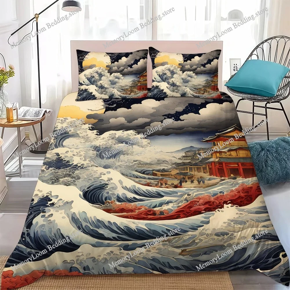 

Sea Wave Japanese Style Duvet Cover Set Home Style Bedding Soft Laundry Cotton Bed Four Seasons Student Dormitory Home Textile