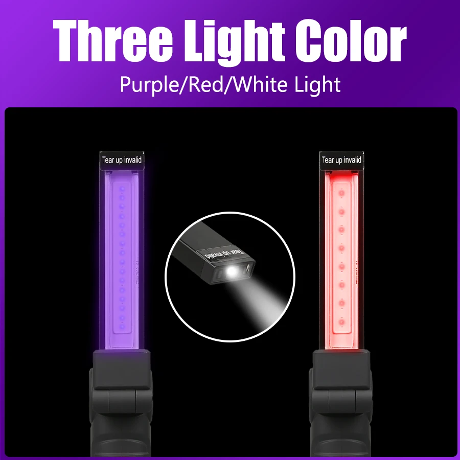 Lampe de poche UV 395nm, 5 Modes, lumière noire, lampe de travail Rechargeable par USB, avec torche d'urgence extérieure, lumière rouge et blanche