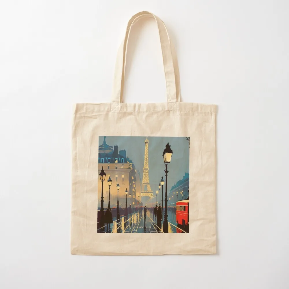 

“Paris Nocturne: Watercolor Night Tapestry of Timeless Beauty”…Art By Carraann Tote Bag woman shopping bag Canvas Tote Bag