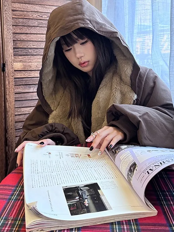 

Корейское двустороннее хлопковое пальто для женщин, утепленное, свободного кроя, для осени и зимы