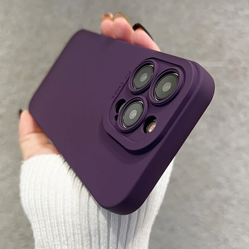 Luxury Soft Matte Purple Phone Case For iPhone 11 12 13 14 15 16 Pro Max XS XR 7 Plus Original Liquid Silicone Shockproof Cover