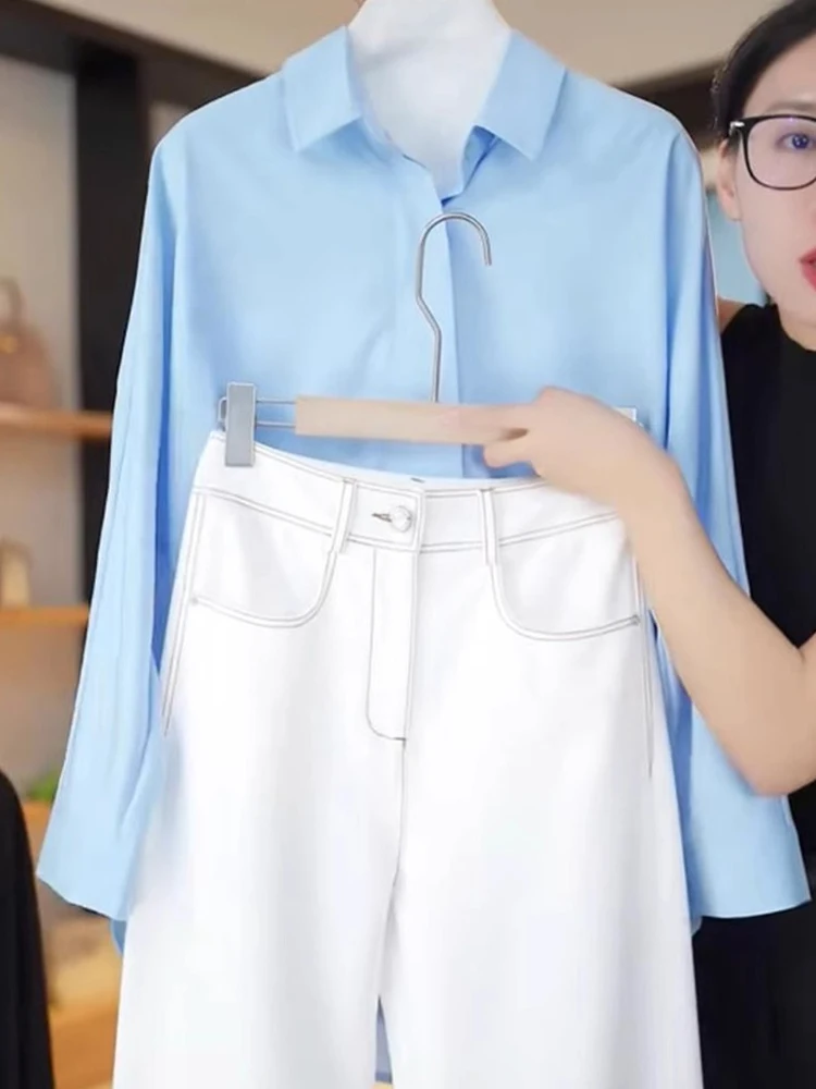 Lässige reine Farbe Ne Chiffon irt Ele Maturi Long Sve Herbst Oberbekleidung und Damen Faion Top