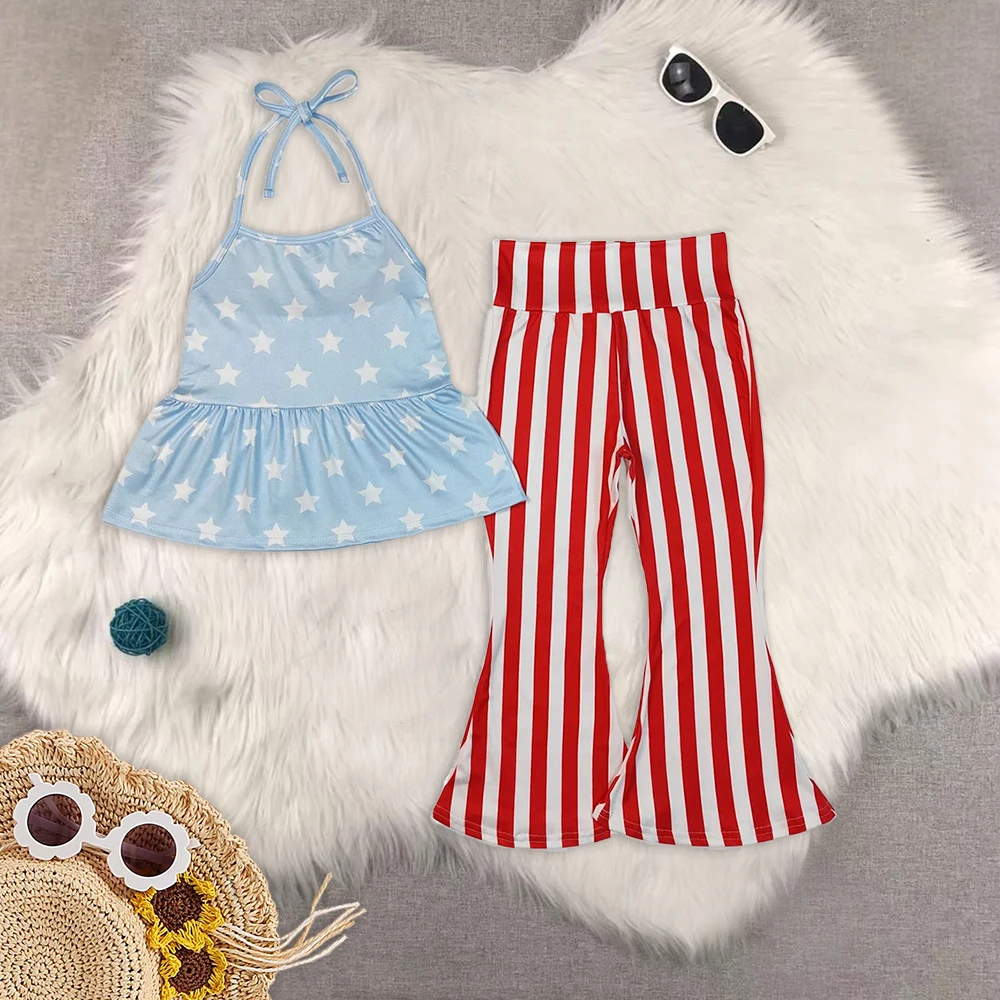 Sibling Baby Girls 4th Of July Bell Pants Outfits Clothes Sets