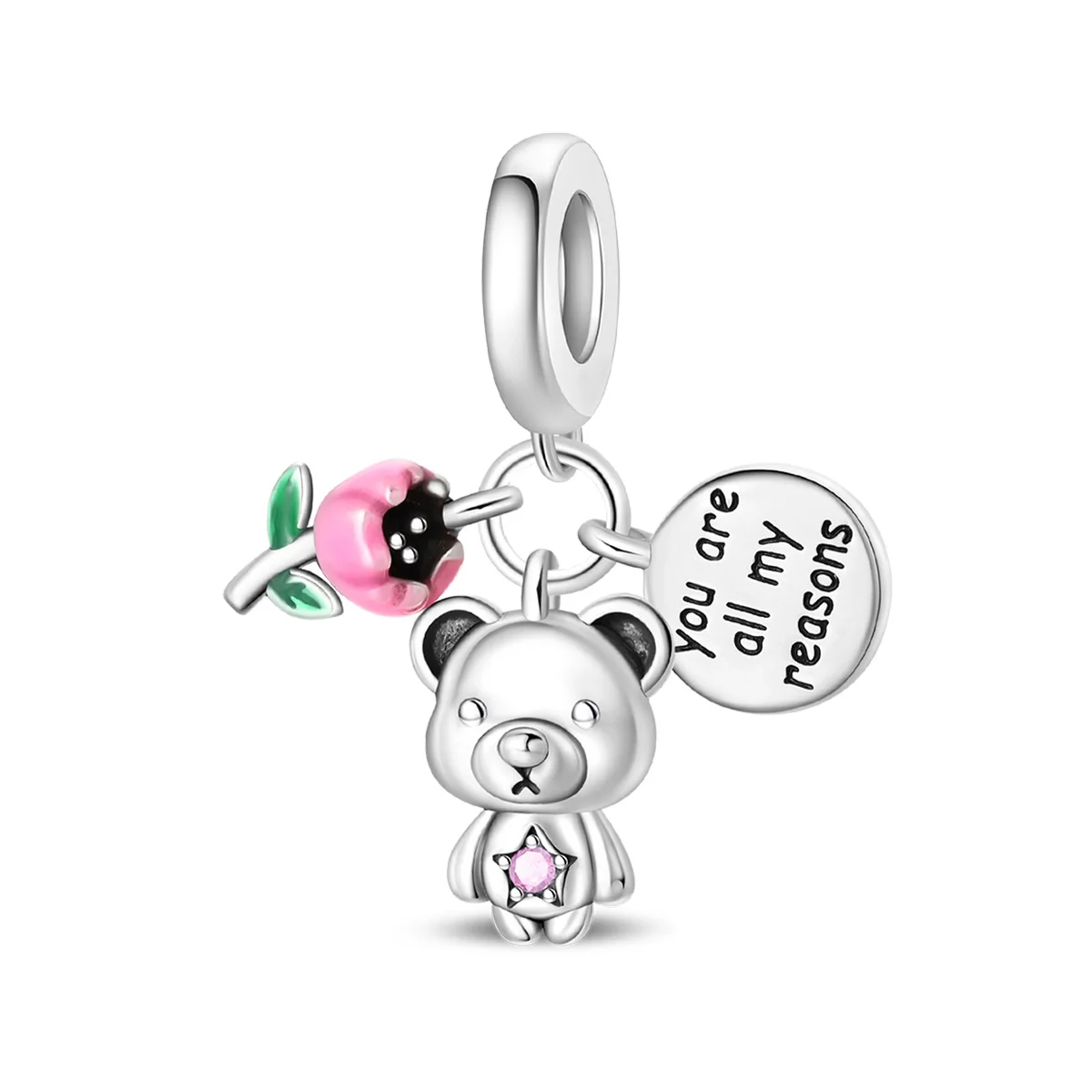 S925 Silber Überzogene Nette Rosa Kleine Bär Blume Charms Perlen Fit Original Armband Feine DIY Geburtstag Schmuck
