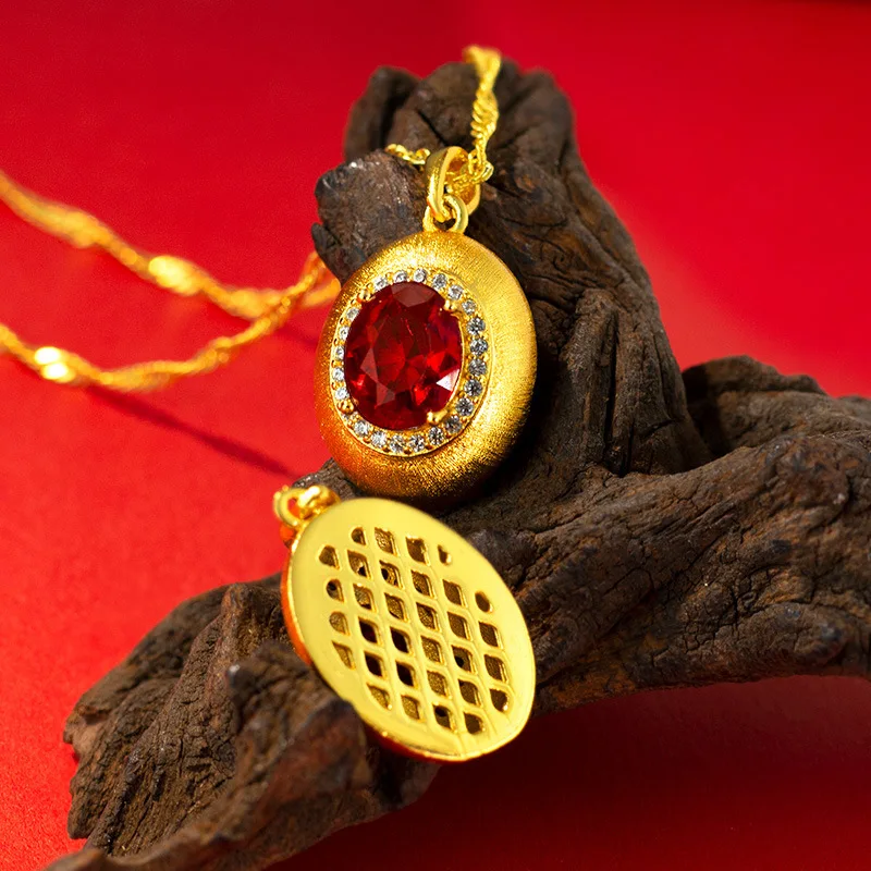 Water drop pendant fashion simple pendant inlay point diamond necklace high color preservation 9999gold