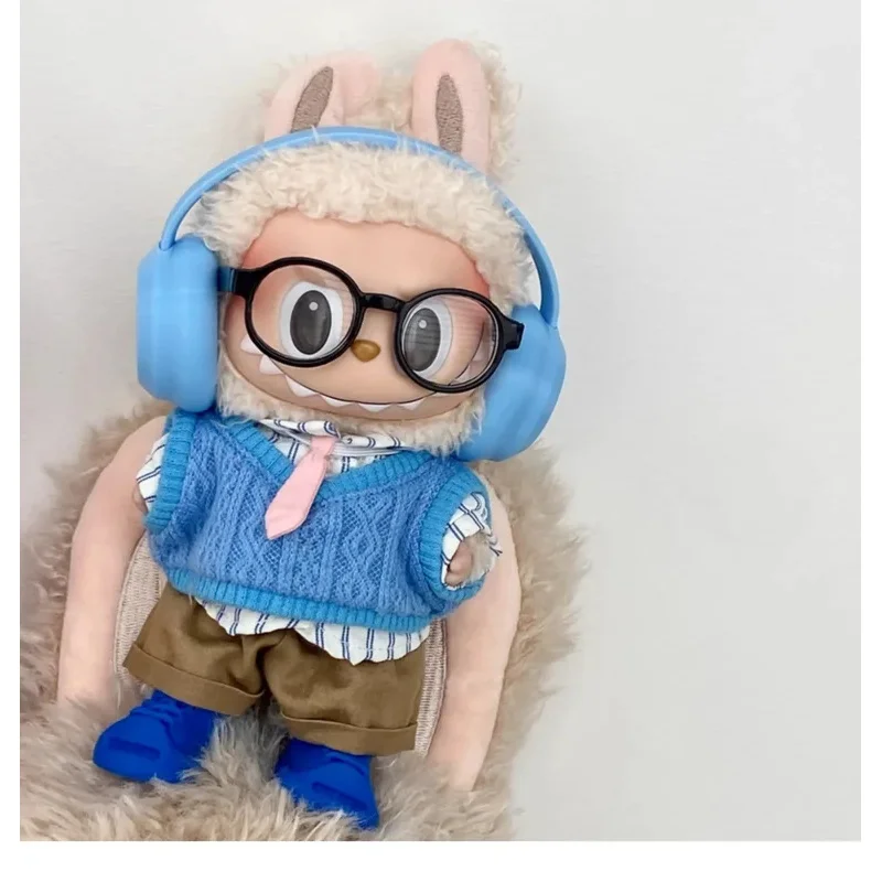 دمية صغيرة الملابس الزي اكسسوارات ل 15-17 سنتيمتر Labubu و 10 سنتيمتر القطن دمية سترة موحدة سماعة سماعة مجموعة الملابس هدية