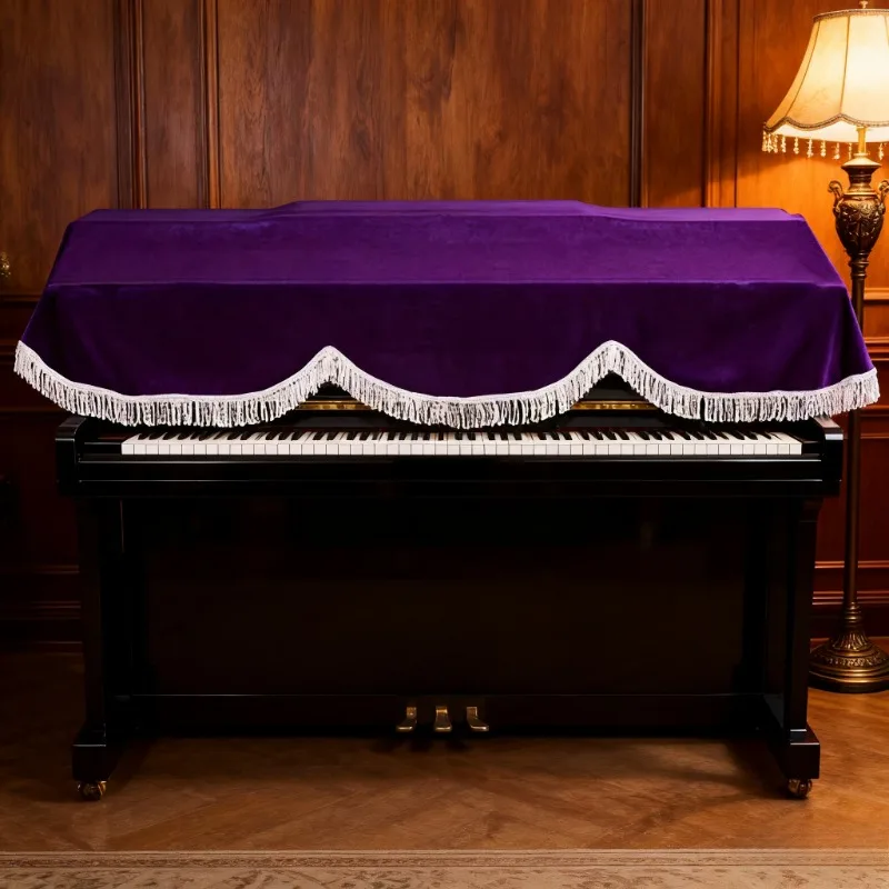 

88-Key Electric Piano Cover Thickened - Deluxe Red/Purple Velvet Fringed Piano Cover for Grand Pianos and Keyboards