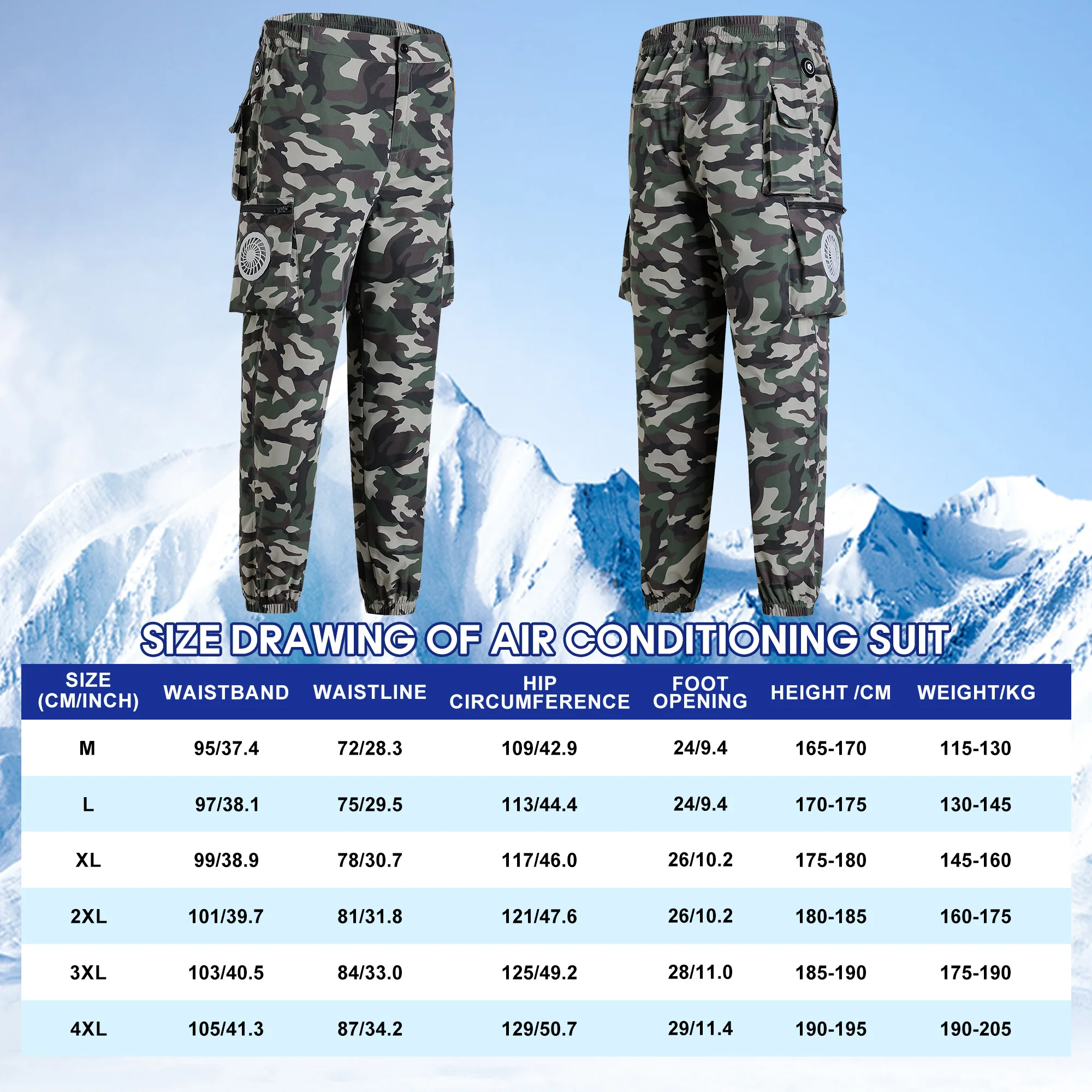 Fan Pants Cold Fishing Ride Climbing Hiking Sports Fan Suit Air-Conditioning Clothes Fan Cooling Outdoor Work Pants -13°