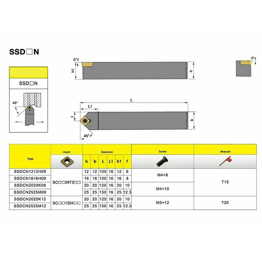 10pcs SCMT09T308 Carbide Insert 45 Degree Tool Edge Angle With SSDCN1212H09 Turning Tool Holder Finishing Accessories
