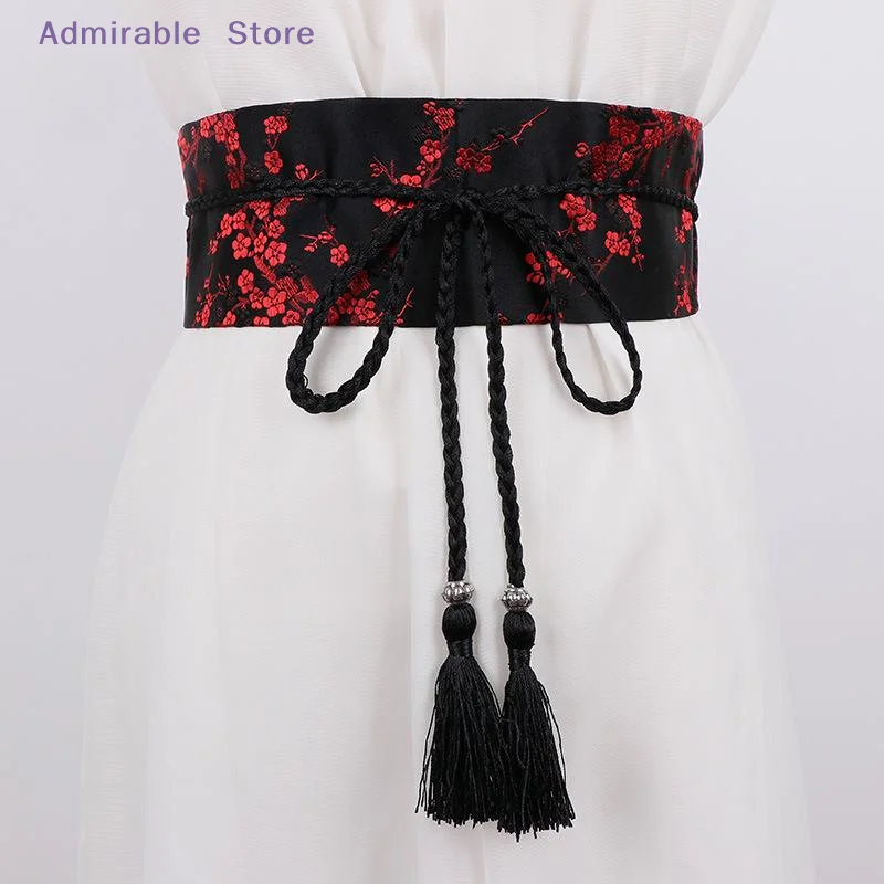 wSophisticated Floral Embroidered Vintage Women Belt Elegant Bow Tie Waistband for Dresses