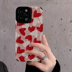 Fashion Red White Love Heart Silicone Leather Case For iPhone 16 15 17 Pro Max Air 11 12 13 14 Plus Mini Shockproof Full Cover