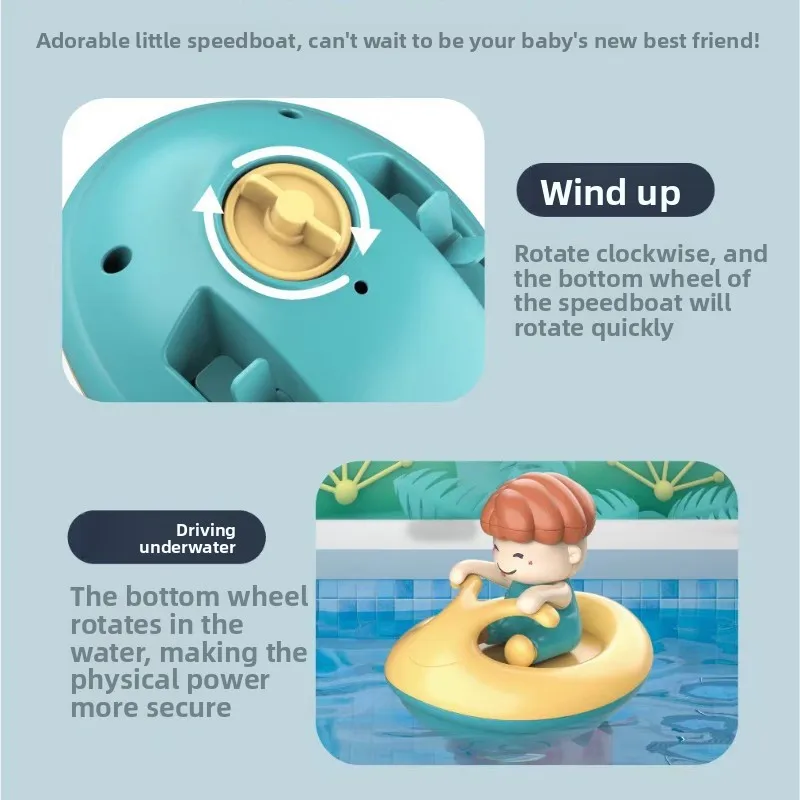 Barco de juguete esencial para el baño de bebé, barco de juguete para la piscina, tiempo de baño, divertido diseño de dibujos animados, No requiere baterías, barco para jugar en el agua, gira 360 grados