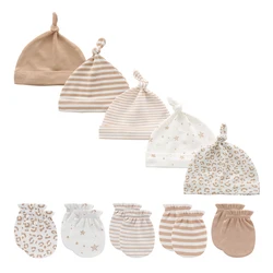 Ensemble bonnet et gants unisexe en coton pour nouveau-né, vêtements de sauna, bonnet ajusté pour documents solides, bonnet de nuit pour bébé, bonnet de nuit pour garçons et filles, accessoires de dessin animé pour bébé