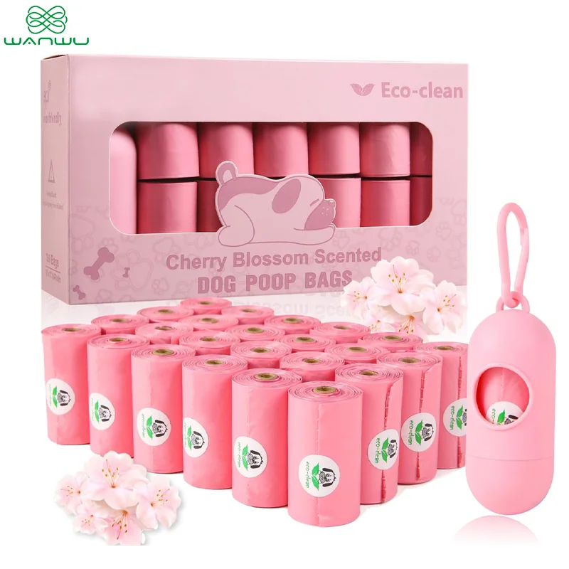 Poop Bags for Dogs, Corn Starch Based Compostable Pet Waste Bags, Leak Proof, Durable Doggie Bags for Walking Cats Litter, Pink