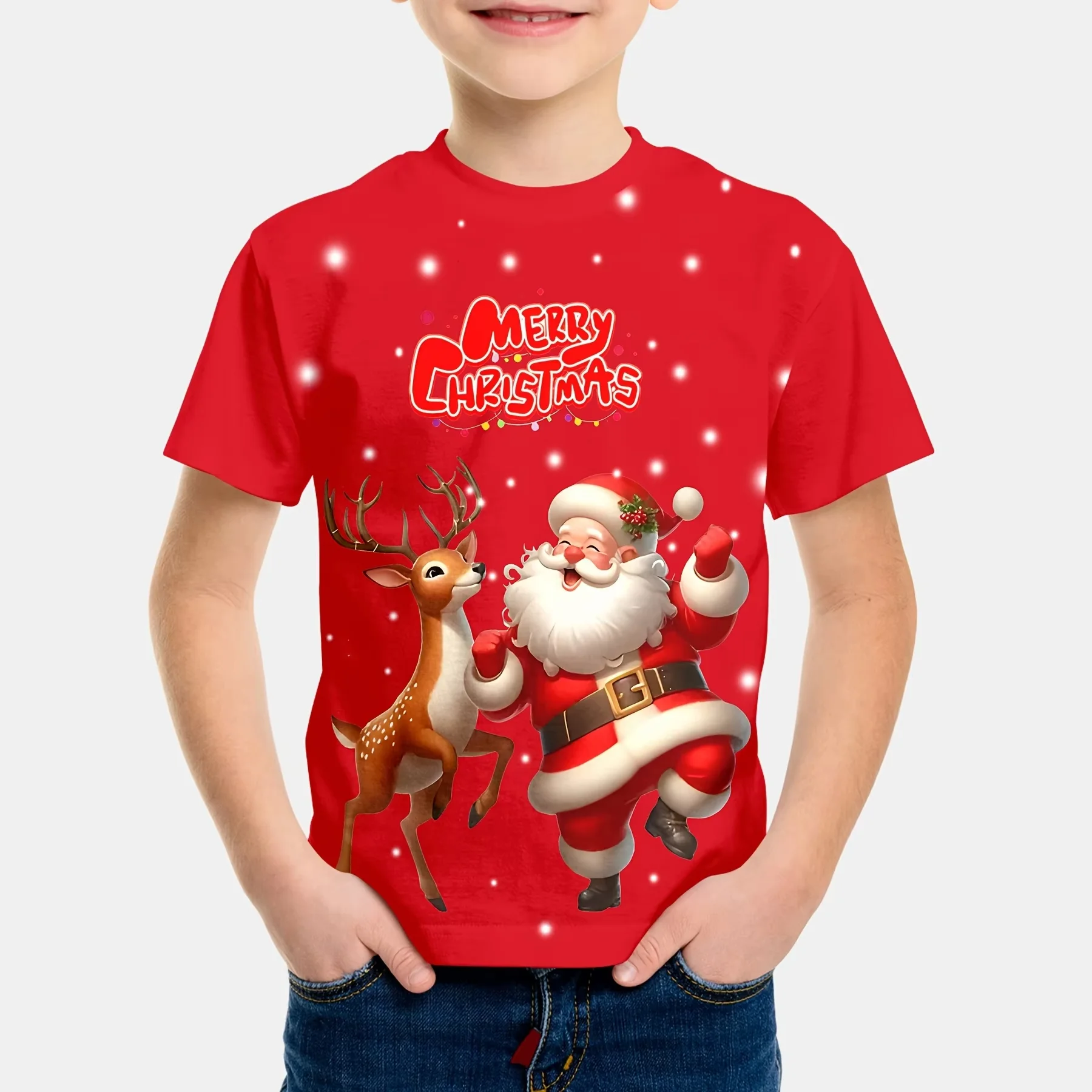 Kids Clothes Cartoon Christmas Santa Claus T Shirt Casual Short Sleeve T Shirts for Boys Girls 2-10y Christmas Gift for Children