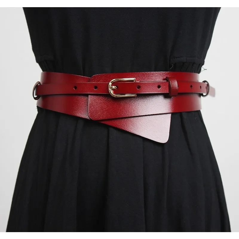 เสื้อโค้ทหนังวัวแท้สำหรับผู้หญิง ทรงเข้ารูป คาดเอวแบบกว้าง สไตล์แฟชั่นยุโรปอเมริกัน พร้อมสายคาดเอวหนังแท้