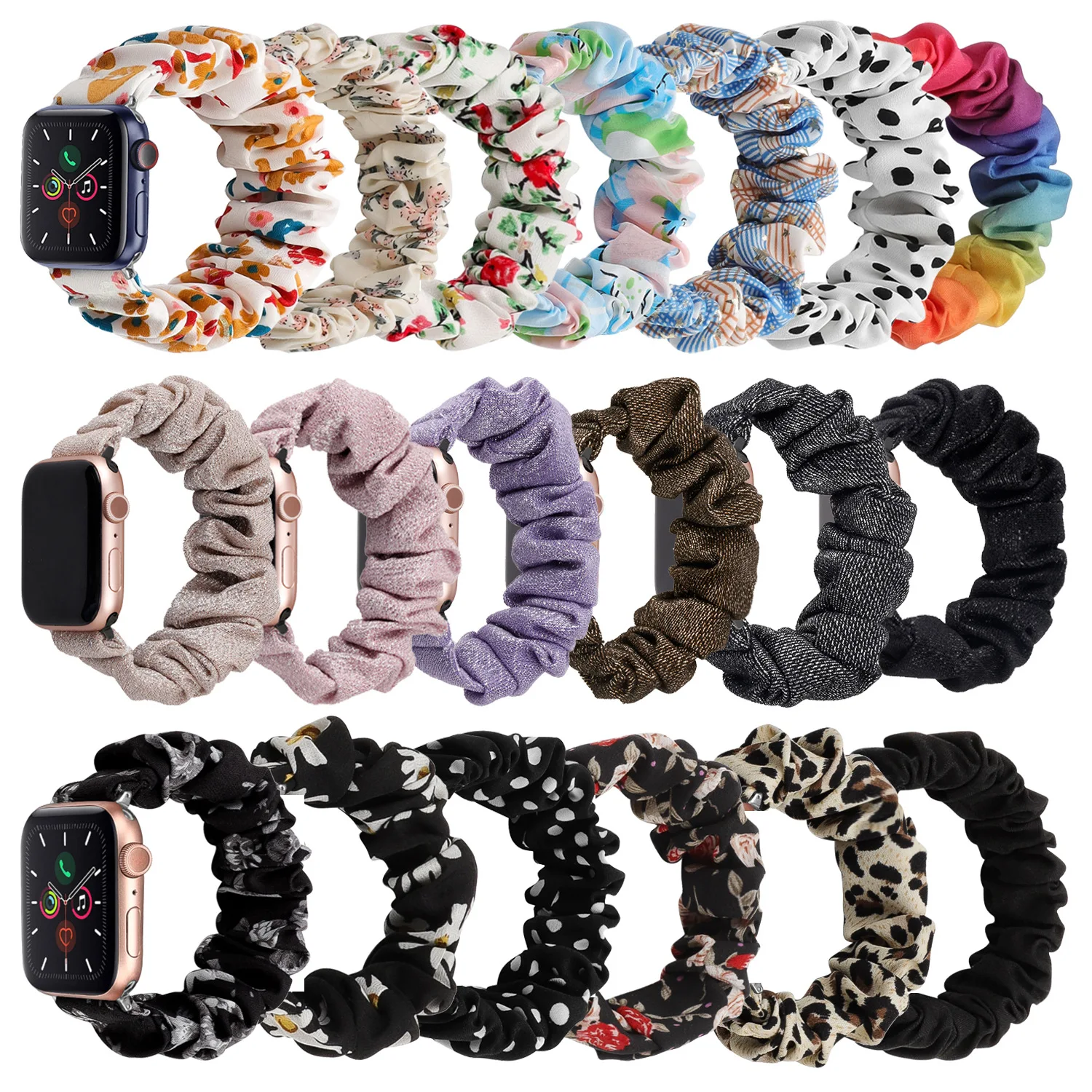 Suitable for Apple Watch 34567/SE Apple Watch 8th/9th generation printed polyester hair loop elastic strap