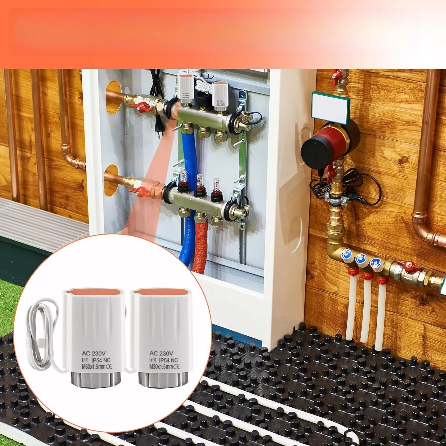 2PCS M30x1.5  Electric Thermal Actuator Underfloor Heating TRV Thermostatic Radiator Valve For Underfloor Heating